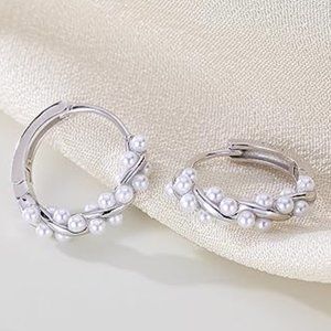 Silver Pearl Twist Vines Hoops Pretty Wedding Little Hoop Earrings Pearls New